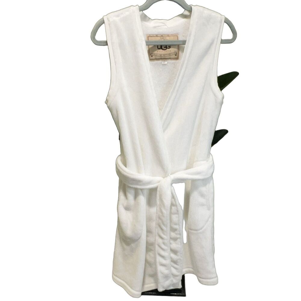UGG Women's White Fleece Kimono Robe Sleeveless Tie Size XS